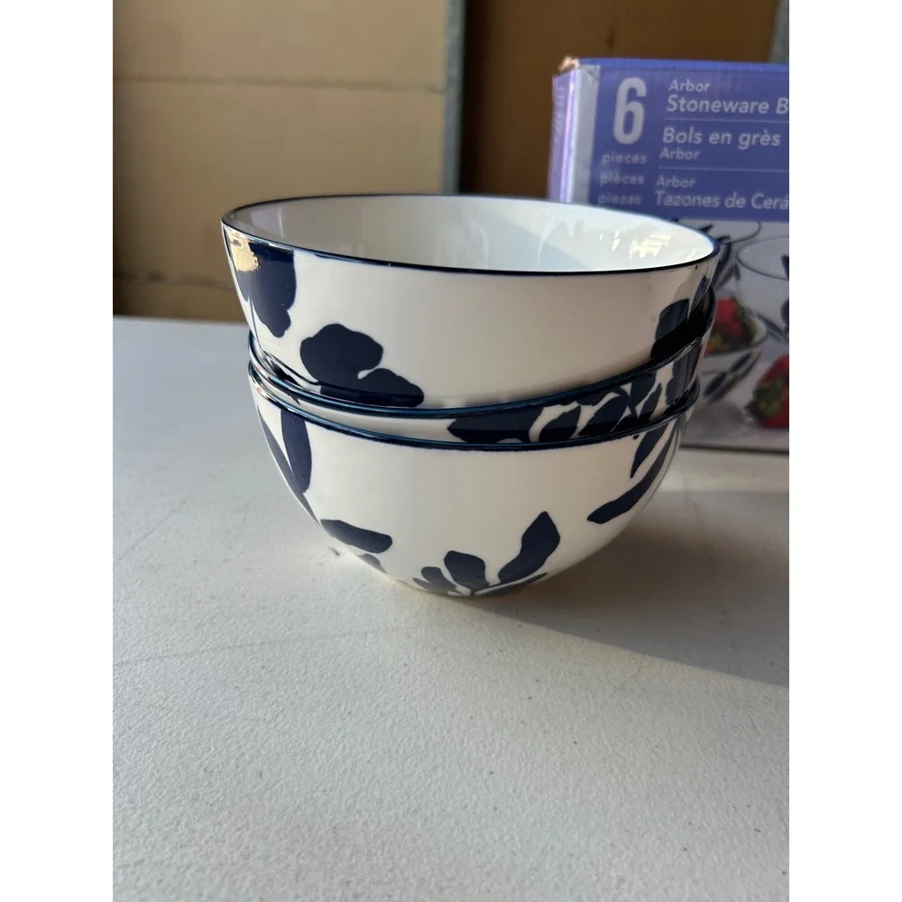 Certified International Arbor Blue White Floral Stoneware Bowls 6 Piece Set 6in